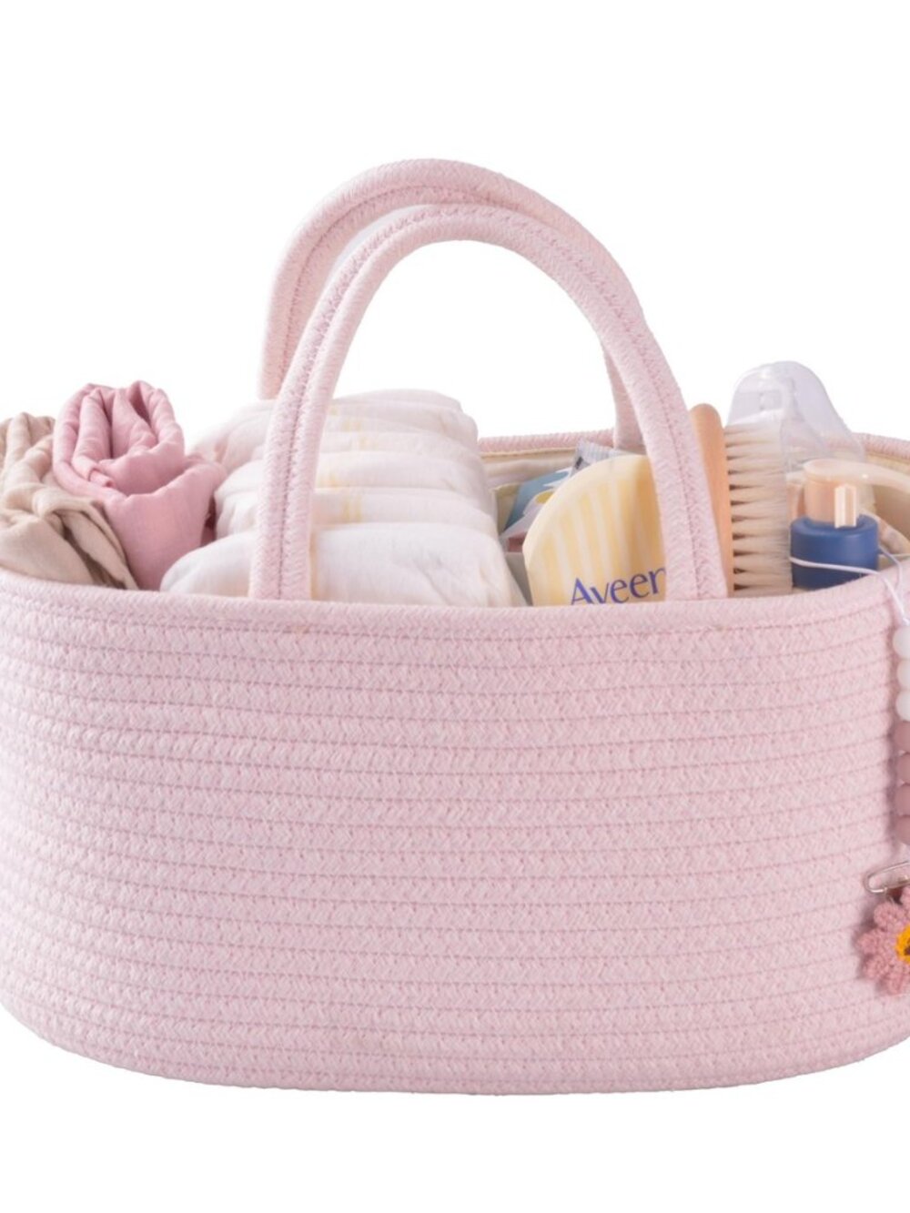 Pink Cotton Rope Baby Diaper Caddy Organizer Basket for Girls